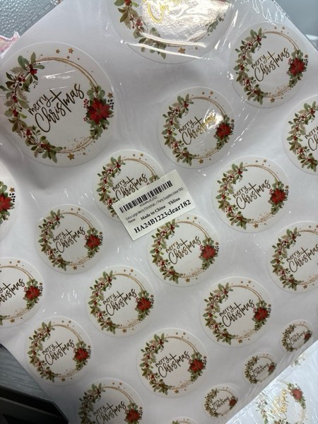 Condition photo showing New/Like New for Extra Large Merry Christmas Stickers 1 Inch 2 Inch 3 Inch Round Gold Foil Waterproof Decal for Envelope Seals Labels Greeting Cards Gift Boxes Journal Decor Party Supplies (clear182)