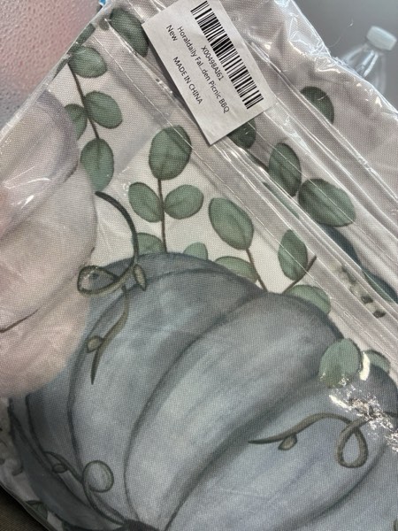 Condition photo showing New/Like New for Horaldaily Fall Outdoor Tablecloth 52×70 Inch, Thanksgiving Autumn Harvest Blue Pumpkin Buffalo Plaid Washable Table Cover with Zipper Umbrella Hole for Party Dinner Patio Garden Picnic BBQ