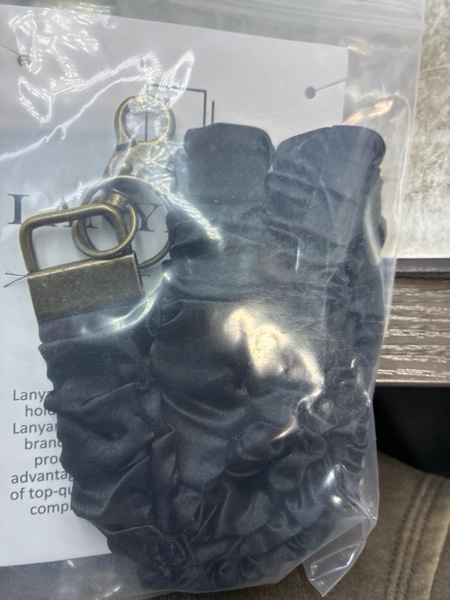 Condition photo showing New/Like New for Lanyardio Stretchy Scrunchie Lanyard for ID Badges Keys, Cute Teacher Lanyard for Women with 2 Card Holders 19.6 Inch Black
