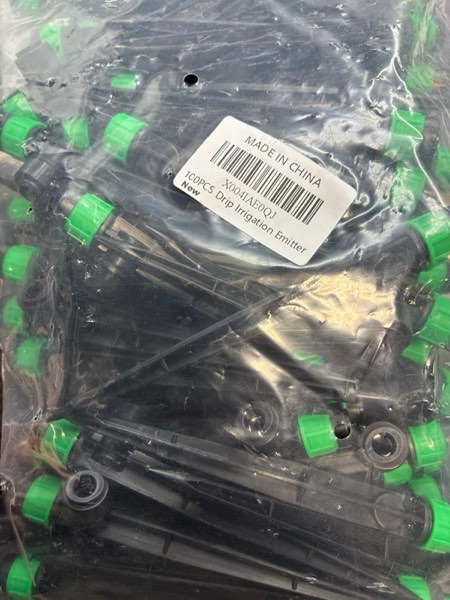 Condition photo showing New/Like New for 50PCS Drip Irrigation Emitters, Kalolary Adjustable 360 Degree Water Flow Drippers Emitters for 1/4" Drip Irrigation System Tubing, Irrigation Drippers for House Garden Flower beds(Medium Green) Medium Green 8 Holes-50P