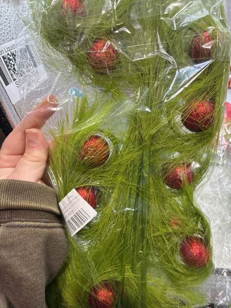 Condition photo showing New/Like New for 17 Inch Christmas Tree Picks, 6 PCS Lime Green Furry Curly Stems with Red Glitter Balls, Flexible Christmas Tree Topper Decorations for Holiday Arrangements, Wreaths & Table Christmas Decor