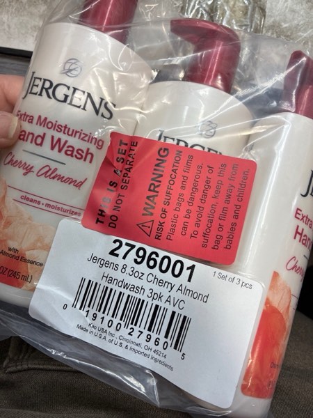 Condition photo showing New/Like New for Jergens Extra Moisturizing Hand Soap, Liquid Hand Soap Dispenser with Jergens Cherry Almond Scent, Hand Wash For Dry Hands, 8.3 Ounces (Pack of 3) (B099NZPC9H)