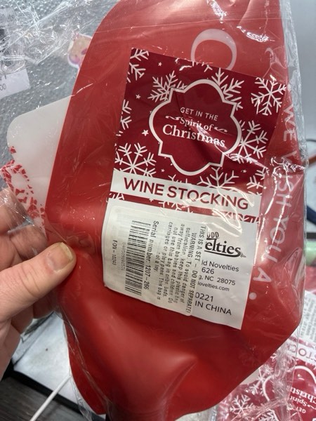 Condition photo showing New/Like New for Holiday Stocking Wine Dispenser Bag 2.0 - Fairly Odd Novelties - Fun Festive Drink Holder - Perfect for the Holidays!  Red/White  FON-10243