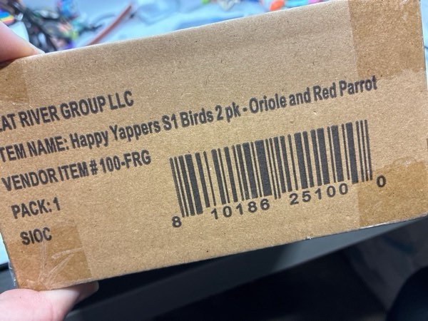 Condition photo showing New/Like New for Happy Yappers: Birds 2 Pack - Oriole & Red Parrot - Slap Bracelet Interactive Plush Toy Birds, They 