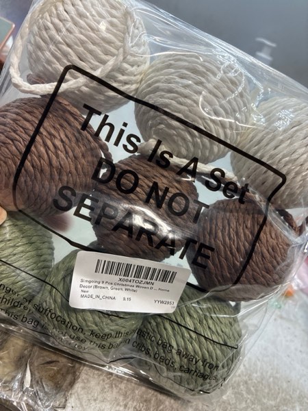 Condition photo showing New/Like New for 9 Pcs 2.36" Christmas Woven Ball Ornament with Rope Farmhouse Rustic Rattan Hanging Ball Decor Neutral Boho Wicker Ornament for Xmas Tree Wreath Holiday Home(Brown, Green, White)