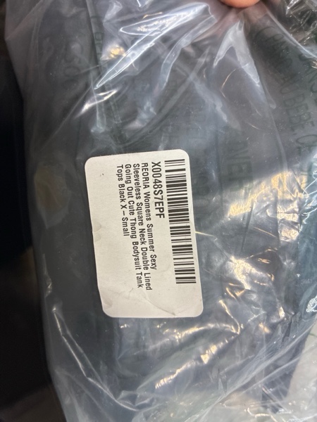 Condition photo showing New/Like New for REORIA Butsmooth® Women’s Sexy Sleeveless Square Neck Double Lined Basic Bodysuit Tank Tops X-Small Black