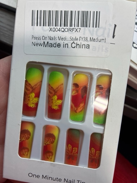 Condition photo showing New/Like New for Long Square Press On Nails Thanksgiving Fake Nails Maple Leaf With Butterfly Design Fall False Nails Ombre Acrylic Nail Autumn Full Cover Gel Artificial Stick On Nail For Women Girls 24 Pcs