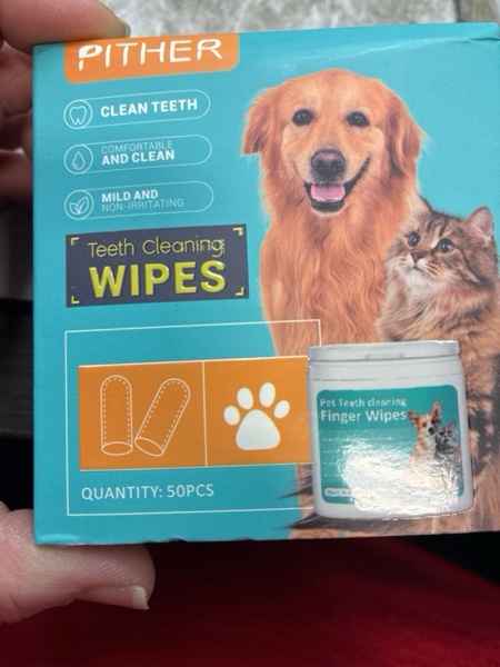 Condition photo showing New/Like New for PITHER Dog Teeth Cleaning Wipes, Pet Dental Finger Wipes for Dogs & Cats Disposable Gentle Dog Teeth Cleaning Pads Tooth Brushing Kit Freshen Bad Breath Remove Plaque & Tartar Buildup 50 Counts