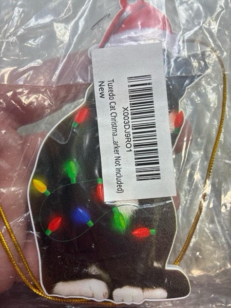 Condition photo showing New/Like New for Tuxedo Cat Christmas Acrylic Ornament – Black and White Cat Ornament, Customizable with Name - Easily Add Name with Marker (Marker Not Included)