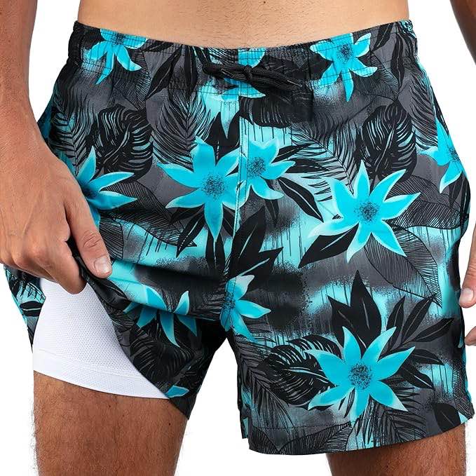 kanu surf mens 5” adventure men’s swim trunks – upf 50+ quick-dry bathing suit shorts with pockets & compression liner 2x vibe black/green