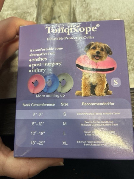 Condition photo showing New/Like New for Inflatable Dog Cone Collar-Soft Protective Cone for Dogs After Surgery,Dog Donut Collar for Large Medium Small Dogs and Cats (Blue,Small)