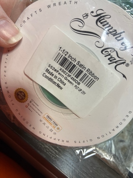 Condition photo showing New/Like New for Humphrey's Craft 1-1/2 Inch Fern Green Double Faced Satin Ribbon - 25 Yards Variety of Color for Crafts Gift Wrapping Bows Bouquet Decoration Sewing Christmas Tree Wedding Invitation Card.