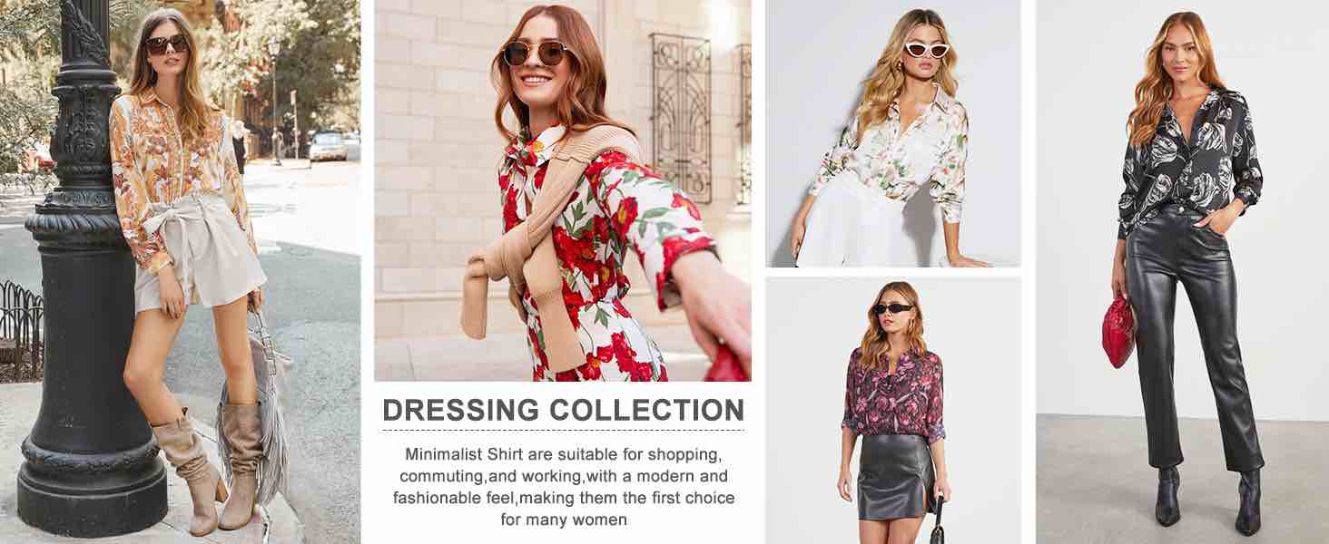 siliteelon blouses for women long sleeve button down shirts printed wrinkle-free dressy casual blouse spring fall trendy - 2xl