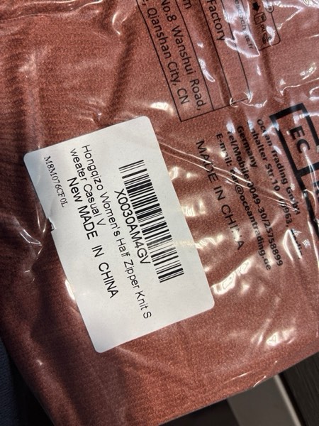 Condition photo showing New/Like New for Hongqizo Women's V Neck Long Sleeve Sweater Half Zipper Knit Sweater Casual Cricket Stripe Jumper Pullover Knit Tops Large Coffee