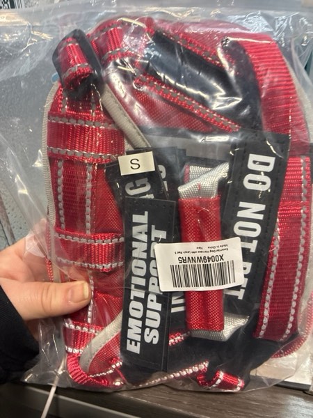 Condition photo showing New/Like New for (Size S) Neck Padded Service Dog Vest Harness and Leash Set, No Pull Adjustable Service Pet Harness with 8 Dog Patches, Reflective in Training Easy Control Pet Vest with 5ft Dog Leash for Medium & Large Dogs