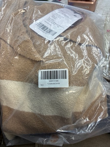 Condition photo showing New/Like New for Women's Casual Long Sleeve Sweater 2025 Fall Outfits Trendy Small Striped Brown