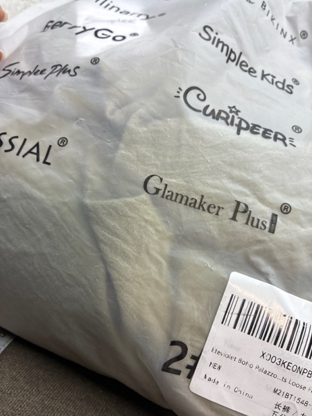 Condition photo showing New/Like New for (Large) Boho Palazzo Pants for Women Solid High Waist Wide Leg Flowy Pants Loose Fit (Green 2,L)