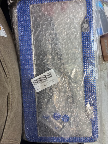 Condition photo showing New/Like New for Bling Car License Plate Frame, Handcrafted Rhinestone License Plate Frame with Glitter Screw Caps, Sparkly Bedazzled Diamond Stainless Steel License Plate Holder for Women (Dark Blue)
