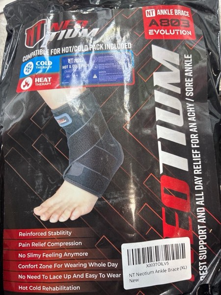 Condition photo showing New/Like New for NeoTium Ankle Brace for Women & Men with Hot & Cold Pack – Adjustable Compression Wrap for Sprained Ankle, Achilles Tendonitis & Plantar Fasciitis Relief, Stabilizer for Volleyball & Basketball (XL)