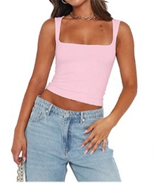 Chifeey Womens Sexy Crop Top Summer 2025 Square Neck Sleeveless Double Layer Going Out Tank Tops Medium, Pink