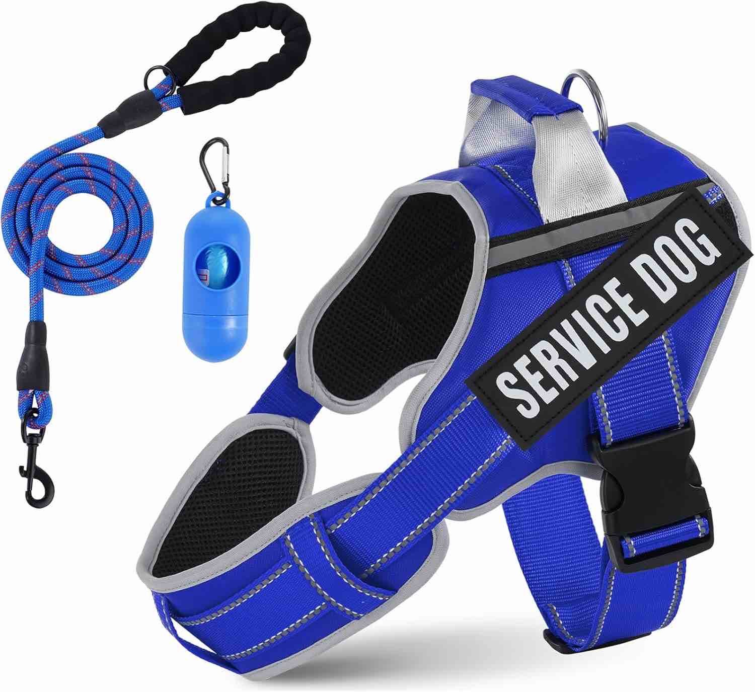 neck padded service dog vest harness and leash set, no pull adjustable service pet harness with 8 dog patches, reflective in training easy control pet vest with 5ft dog leash for medium & large dogs m black