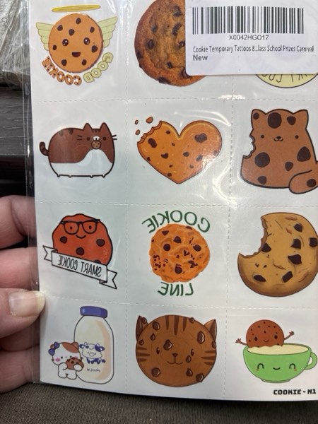 Condition photo showing New/Like New for 96PCS Cookie Pre-Cut Temporary Tattoos 8 Sheets 96PCS Milk and Cookies Party Decorations Supplies Favors Candyland Theme Birthday Cute Stickers Christmas Gifts for Boys Girls Class School Prizes