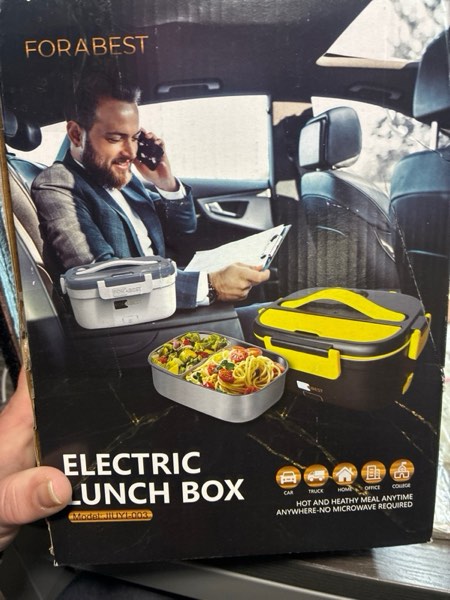 Condition photo showing New/Like New for FORABEST Heated Lunch Box, 80W Electric Lunch Box for Adults, Portable Food Warmer with 1.5L Stainless Steel Container, Utensils & Carry Bag, On/Off Switch, 12V/24V Car/Truck & 110/120V Home/Office Black Yellow