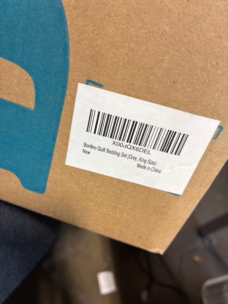 Condition photo showing New/Like New for Bonlino Barley Bedding Quilt Set Bedspread - Lightweight Quilt Set Summer Farmhouse Modern Boho Style Striped Bedspread Coverlet with 2 Pillow Shams for Home Bedroom All Season (Grey, King)