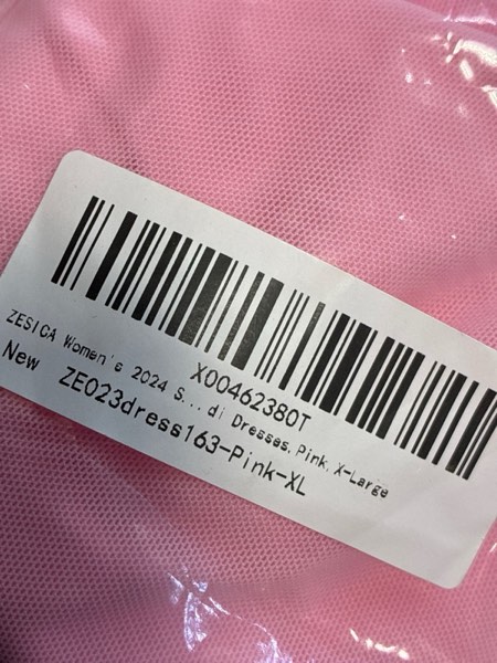 Condition photo showing New/Like New for ZESICA Women's 2025 Summer Strapless Bodycon Tube Dress Sexy Off Shoulder Mesh Irregular Ruffle Backless Party Midi Dresses X-Large Pink