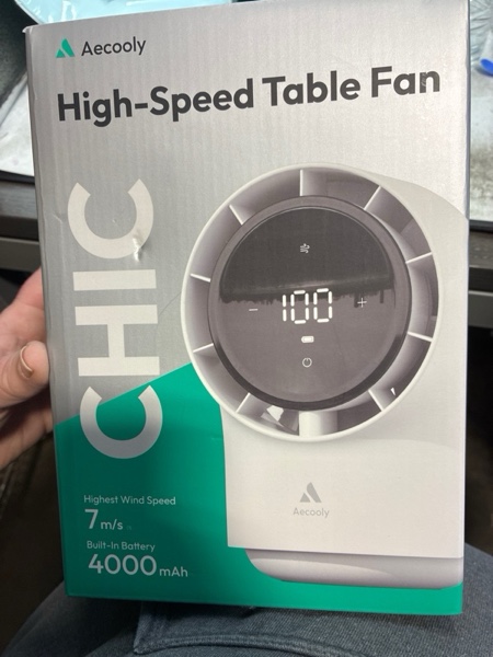 Condition photo showing New/Like New for Aecooly Touch Control Desk Chic 01 Lite Fan, 100 Speeds Quiet Digital Display Small Table Fan, 4000mAh Battery Powered Desktop Fan for Bedroom, Bedside, Office, Travel -Beige