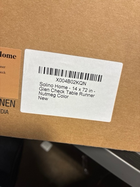 Condition photo showing New/Like New for Solino Home Linen Table Runner 36 Inches - 100% Pure Linen Glen Check Nutmeg Table Runner 14 x 36 Inch Ideal for Dresser and Coffee Tables Cinnamon 14 x 36 Inch