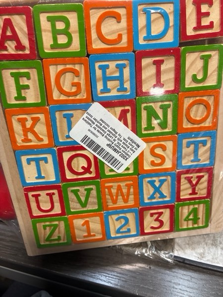Condition photo showing New/Like New for Building Blocks for Toddlers 1-3 Years Old, 30 Large Stackable Wooden Baby Blocks with Alphabet and Number Icons on Every Side, Toy Wagon Included 30 Blocks + Wagon