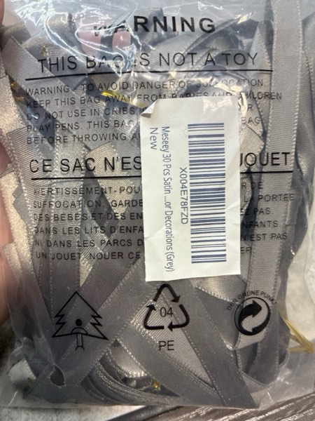 Condition photo showing New/Like New for 30 Pcs Satin Bows with Twist Tie 5 x 7 Inch Pretied Premade Ribbon Bows for Tree Wreath Garland Home Decor Indoor Outdoor Decorations (Grey)