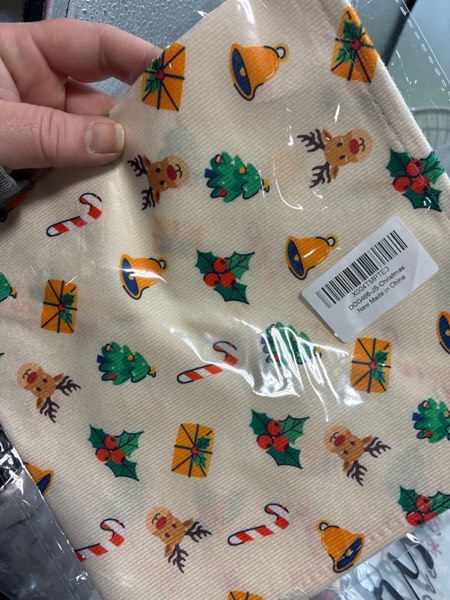 Condition photo showing New/Like New for Christmas Dog Bandana, Xmas Holly Candy Cane Pattern Pet Bandana, Christmas Reindeer Print Pet Kerchief, Adjustable Comfortable Triangle Dog Scarf for Small Medium Dogs