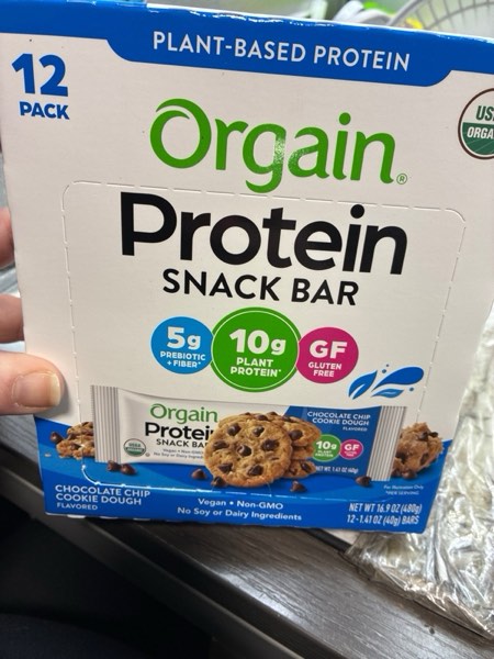Condition photo showing New/Like New for Orgain Organic Vegan Protein Bars, Chocolate Chip Cookie Dough - 10g Plant Based Protein, Low Calorie Healthy Snacks, No Lactose or Soy Ingredients, Gluten Free, Non-GMO - 1.41 Oz (Pack of 12) (Bb 02/26/2026)