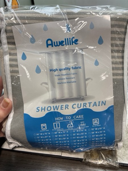 Condition photo showing New/Like New for Awellife Farmhouse Grey Shower Curtain for Bathroom Linen Texture Stripe Tassel Shower Curtain 48 X 72 Inches Neutral Natural-grey 48"W x 72"L