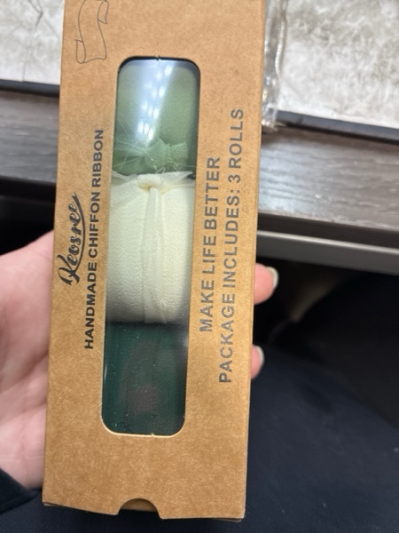 Condition photo showing New/Like New for 3 Rolls Cream White & Sage Green Handmade Chiffon Ribbon,1.5" x 21Yd Frayed Fringe Silk Ribbons (3 Rolls *7Yd) for Gifts Wrapping, Wedding Invitations, Bridal Bouquets, Decorations