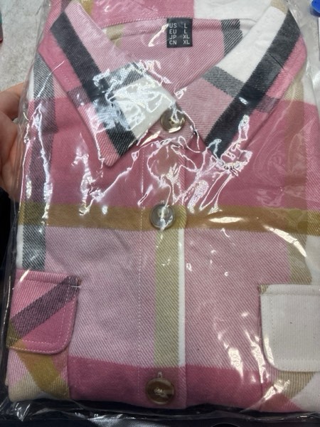Condition photo showing New/Like New for YUCOLEN Women's Flannel Plaid Shirts Button Down Long Sleeve Soft Flannel Shacket Loose Fit Casual Blouse Tops Pink Large