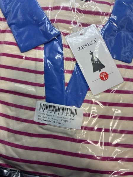 Condition photo showing New/Like New for ZESICA Womens Striped Long Sleeve Tops Oversized Sweatshirt V Neck Loose Fit Tunic Tops Spring Casual Blouses,Rose,Large