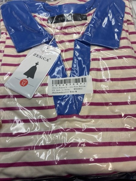 Condition photo showing New/Like New for ZESICA Womens Striped Long Sleeve Tops Oversized Sweatshirt V Neck Loose Fit Tunic Tops Spring Casual Blouses Rose Medium