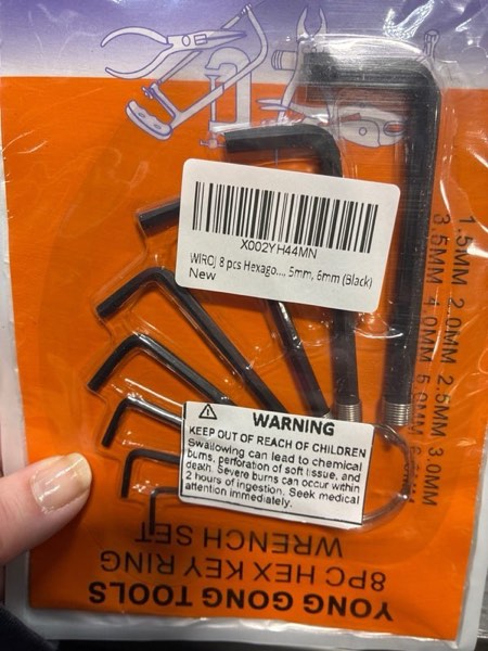 Condition photo showing New/Like New for WIROJ 8 pcs Hexagon Key Wrench Set with Keychain Allen Wrench Bike Repair Tool, L Shape, Wrench Size: 1.5mm to 6mm (Black)