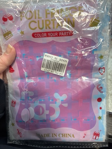 Condition photo showing New/Like New for 2 Pack Blue and Pink Backdrop Curtain Party Backdrop for Boy or Girl Sign Banner Theme Foil Fringe Decorations Party Decor Supplies