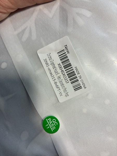 Condition photo showing New/Like New for Christmas Gingerbread House Backdrop 7x5FT Winter Wonderland Snowflake Candyland Photography Background Winter Holiday Xmas Baby Shower Birthday Party Decorations Photo Props 7x5FT?84'x60'