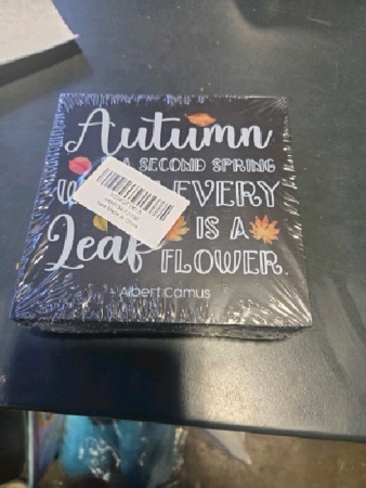 Condition photo showing New/Like New for 5×5inch Wood Box - Autumn Is A Second Spring When Every Leaf Is A Flower - Rustic Farmhouse Fall Home Office Inspirational Decor