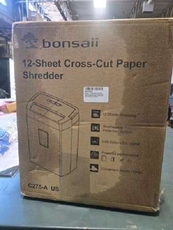 Condition photo showing New/Like New for Bonsaii 12-Sheet Cross Cut Paper Shredder, 5.5 Gal Home Office Heavy Duty Shredder for Paper, Credit Card, Mail, Staples, with Transparent Window, High Security Level P-4 (C275-A) 1 2 sheet