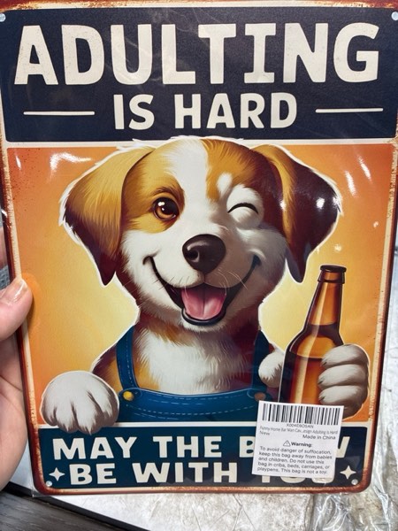 Condition photo showing New/Like New for Funny Metal Bar Sign - Humorous Wall Decor for Home Bar, Man Cave Accessories, and Basement, Patio, Outdoor Bar (Dog Beer)