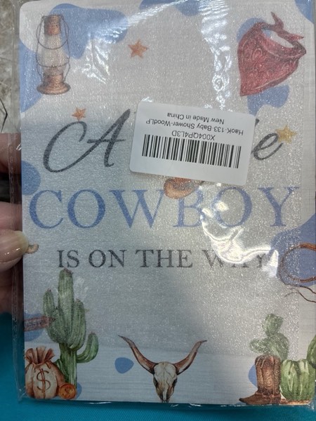 Condition photo showing New/Like New for Western Cowboy Baby Shower Decorations, a Little Cowboy Is on the Way Wooden Stand Sign 5"X7", Western Baby Boy Shower Decorations for Table (5x7 Inch)