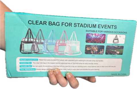 Condition photo showing New/Like New for Oraben Clear Tote Bag — Clear Bag Stadium Approved, 12x6x12 Stadium Bag for Work, Sports Games, Gym (Grey)