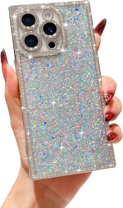 Owncase for iPhone 16 Pro Max Case Glitter — Crystal Diamonds Shiny Bling Sparkly Electroplated Edge Shockproof Soft TPU Bumper Phone Case for Women/Girls (for iPhone 16 Pro Max 6.9", Silver)