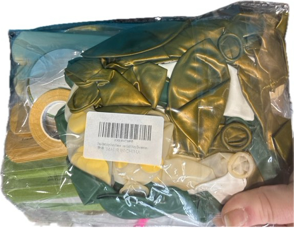 Condition photo showing New/Like New for Sage Green Birthday Party Decorations with Happy Birthday Banner, Gold Fringe Curtain, Circle Dots Garland, Tissue Pompoms, Paper Tassels Garland for Girls/Women — for Party Decor (Sage Green)